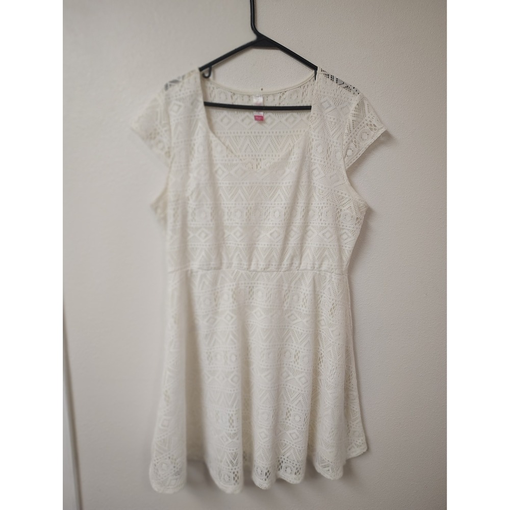 No Boundaries Womens White Geometric Lace Cap Sleeve Fit and Flare Dress XXL 19